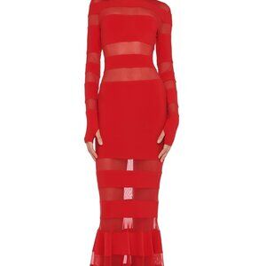 NORMAKAMALI-Spliced Fishtail Gown.  Red.  Size:  Small